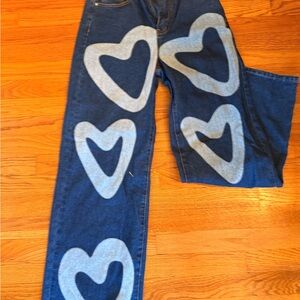 SHEIN Denim Jeans with Heart Patterns